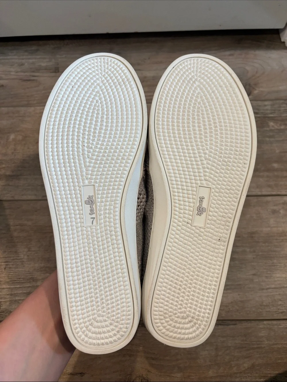 Sanuk Women's Slip-On Knit Sneakers - Light Beige - Picture 6 of 8